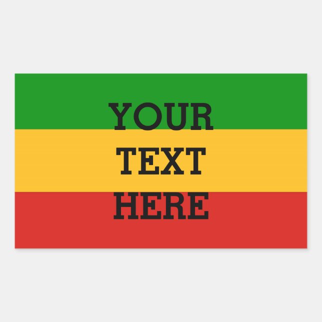 Pegatina Rectangular COLORES DE BANDERA RASTAFARI + tu texto (Anverso)
