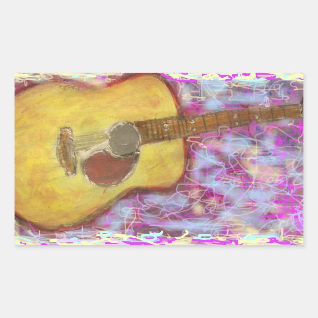 Pegatina Rectangular Colores de guitarra acústica (Anverso)