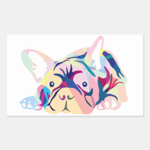 Pegatina Rectangular Colorida Bulldog Francesa sobre naranja