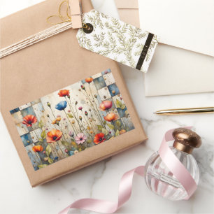 Pegatina Rectangular Coloridos Papeles Floral Rústica Azul Patchwork