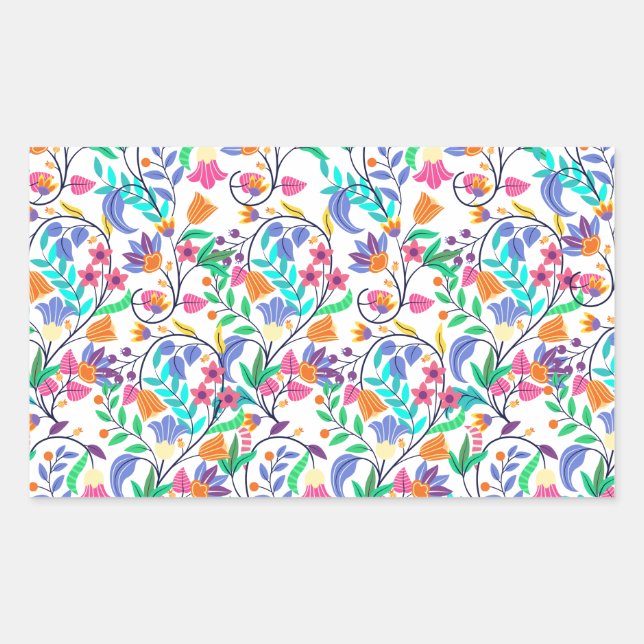 Pegatina Rectangular Colourful Exotic Floral Pattern-23147 (Anverso)
