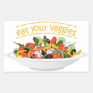 Pegatina Rectangular Coma tus verduras Cita cuenco de ensaladas frescas