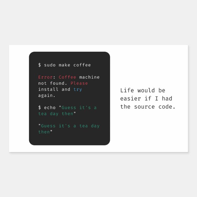 Pegatina Rectangular Comando Geeky de la computadora (Anverso)