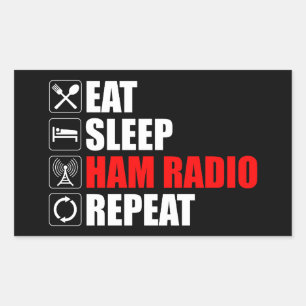 Pegatina Rectangular Come. Duerme. Radio Ham. Repite