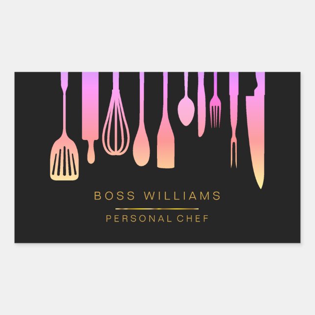 Pegatina Rectangular Comedor de utensilios de cocina del chef personal (Anverso)
