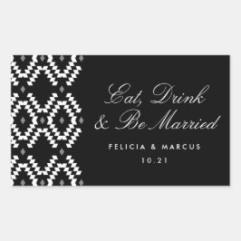Pegatina Rectangular Comer, beber y estar casados, mini champán