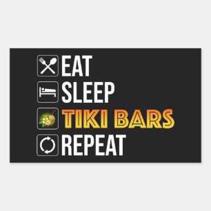 Pegatina Rectangular Comer. Dormir. Bares Tiki. Repetir