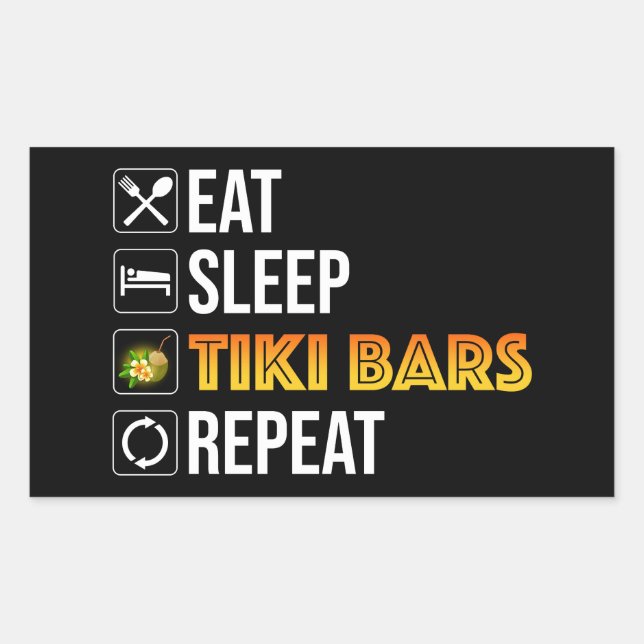 Pegatina Rectangular Comer. Dormir. Bares Tiki. Repetir (Anverso)