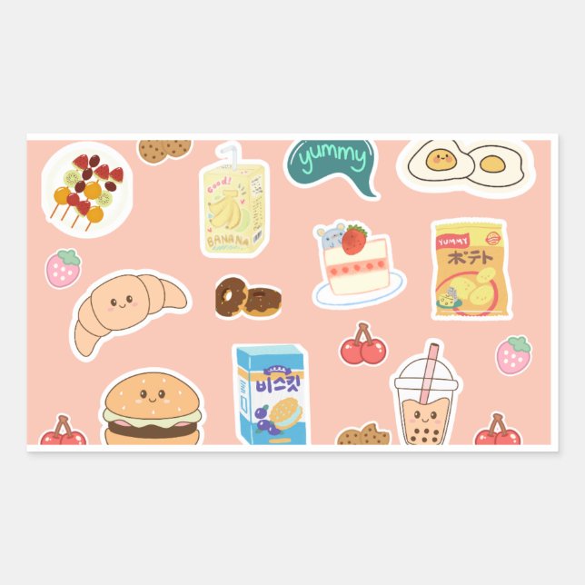 Pegatina Rectangular Comida Adorable Stickers Digitales | Descarga Inst (Anverso)