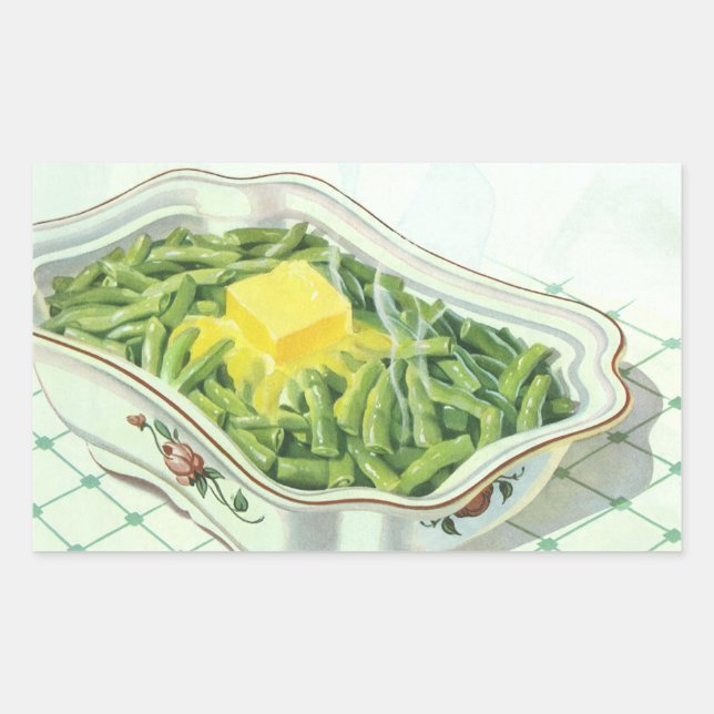 Pegatina Rectangular Comida antigua, cazuela de judías verdes con mante (Anverso)