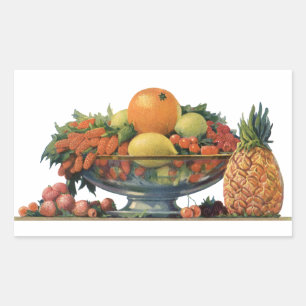 Pegatina Rectangular Comida de época, fruta divertida en un bol