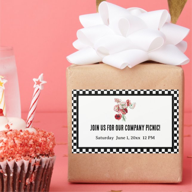 Pegatina Rectangular Compañía de picnic con tablero de ajedrez retro en (Fiesta)