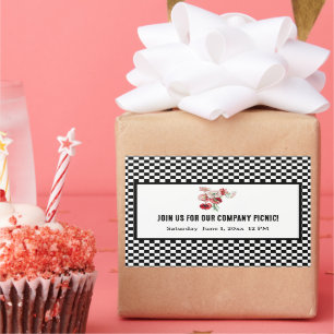 Pegatina Rectangular Compañía de picnic con tablero de ajedrez retro en