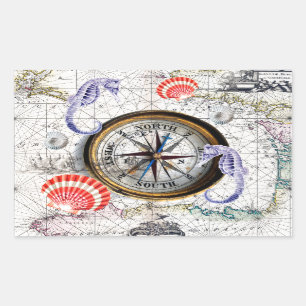 Pegatina Rectangular Compass Vintage Nautical