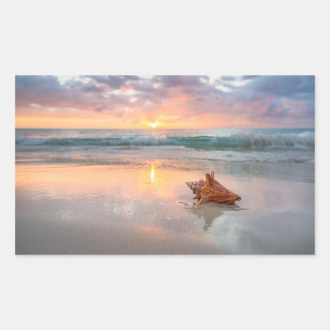 Pegatina Rectangular Conch Shell en la playa | Jamaica (Anverso)