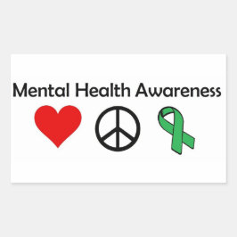 Pegatina Rectangular Conciencia sobre la salud mental - Amor, paz, conc