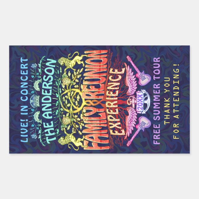 Pegatina Rectangular Concierto de la banda de Reunión de Familia Retro  (Anverso)