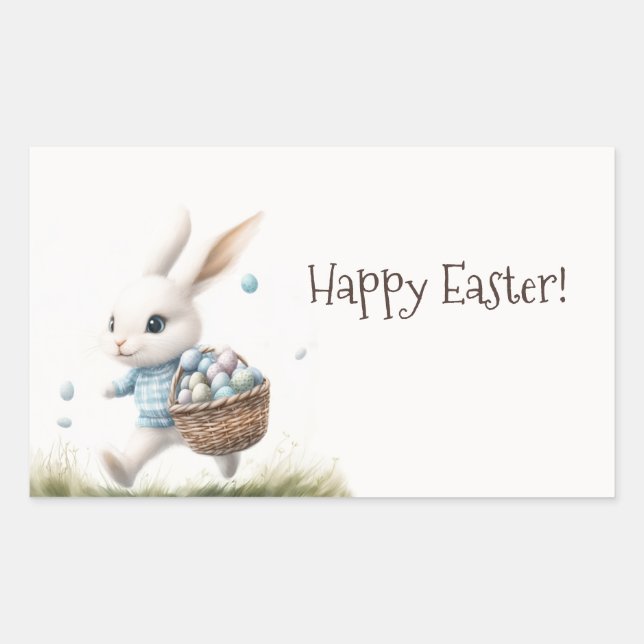 Pegatina Rectangular Conejo Caprichoso Feliz Pascua Sticker | Huevo de  (Anverso)