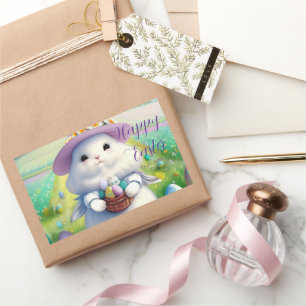 Pegatina Rectangular Conejo Cute Easter 01