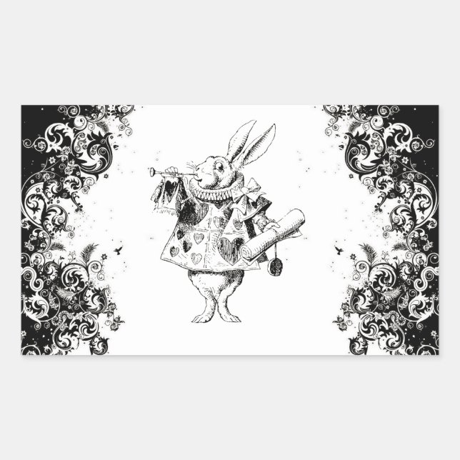 Pegatina Rectangular Conejo Queen's Rabbit - Colección de Swirls de Ali (Anverso)