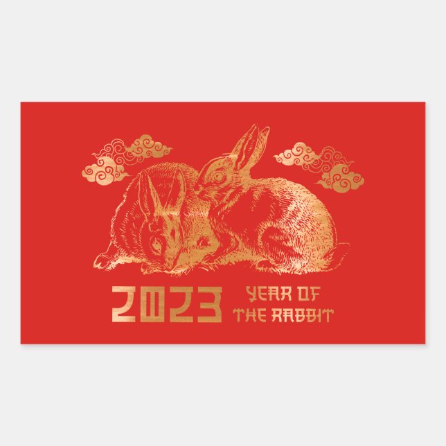 Pegatina Rectangular Conejo Zodiaco Chino Año Nuevo Lunar (Anverso)