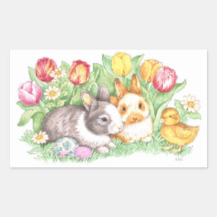 Pegatina Rectangular Conejos de vacaciones de Pascua Sticker
