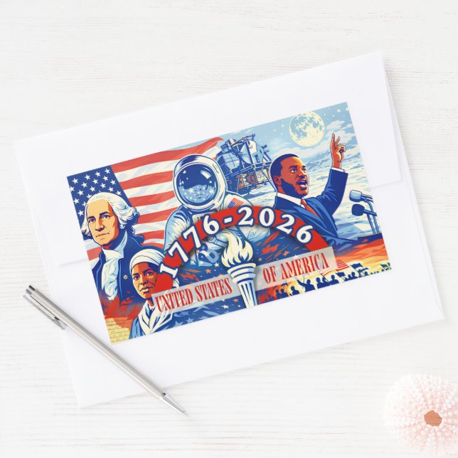 Pegatina Rectangular Conmemorativo 1776-2026 USA Semicentenario (Sobre)