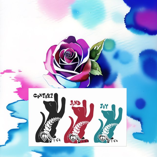 Pegatina Rectangular Consuelo Y Alegría De Los Navidades Bendiciendo 3  (Comfort And Joy Christmas Blessing 3 Cats Praying Rectangular Sticker)