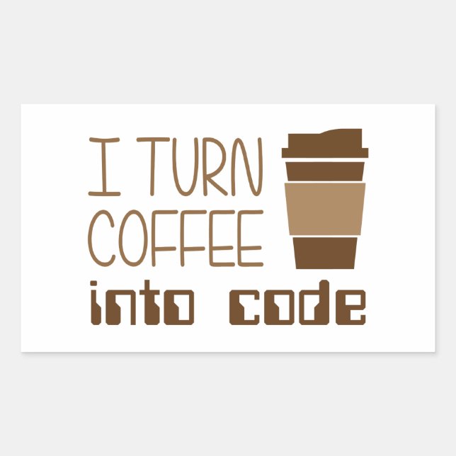 Pegatina Rectangular Convierto el café en código de programación (Anverso)