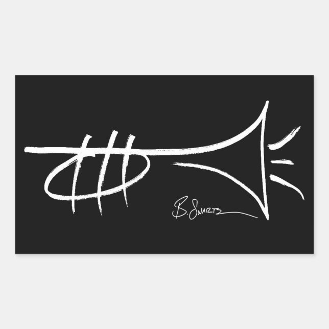Pegatina Rectangular Cool Trumpet Drawing Sticker by Brian Swartz (Anverso)