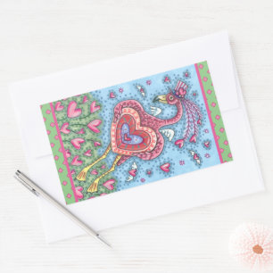 PEGATINA RECTANGULAR COPA DE FLAMENCO ROSA Y CORAZONES VOLADORES DE SAN