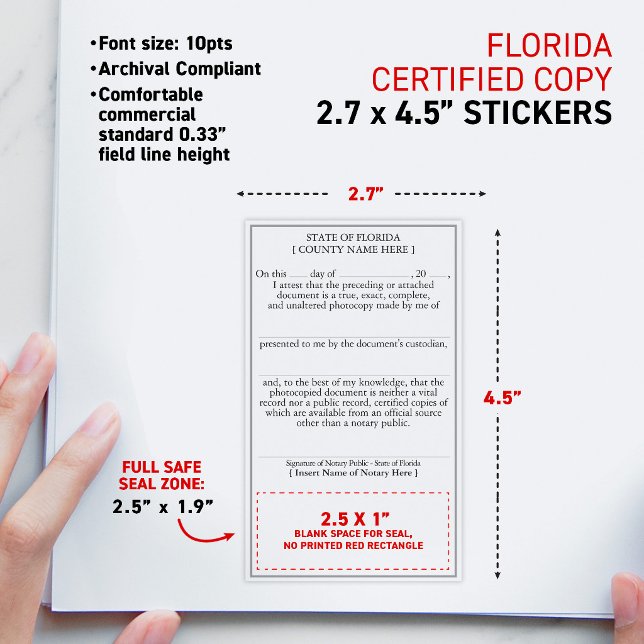 Pegatina Rectangular Copia certificada atestada por notario conforme a  (FLORIDA Compliant Notary Attested Certified Copy Rectangular Matte Stickers)