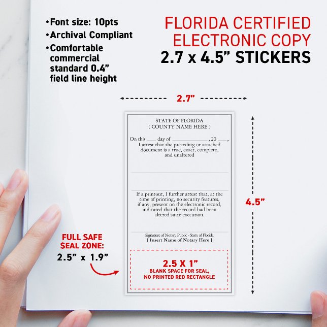 Pegatina Rectangular Copia electrónica certificada y atestiguada por no (FLORIDA Compliant Notary Attested Certified Electronic Copy Rectangular Matte Sticker)