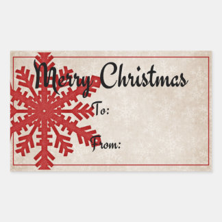 Pegatina Rectangular Copo de nieve rojo | Feliz regalo de Navidad