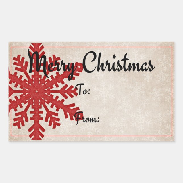 Pegatina Rectangular Copo de nieve rojo | Feliz regalo de Navidad (Anverso)