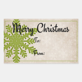 Pegatina Rectangular Copo de nieve verde | Feliz regalo de Navidad