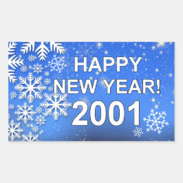 Pegatina Rectangular Copos de nieve Feliz Año Nuevo 2001