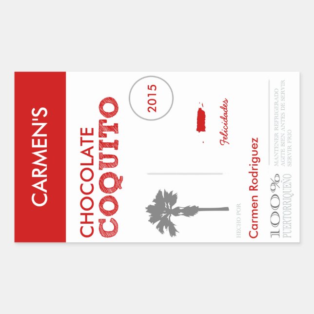 Pegatina Rectangular Coquito de Puerto Rico Rojo (Anverso)
