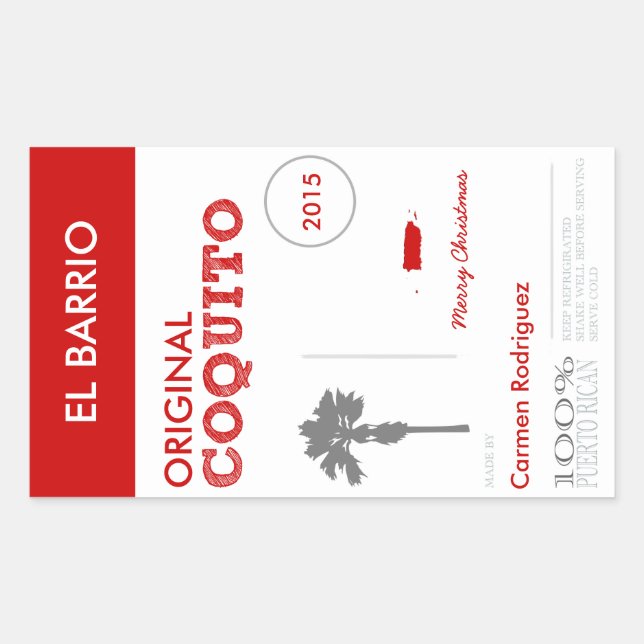 Pegatina Rectangular Coquito rojo personalizable puertorriqueño (Anverso)