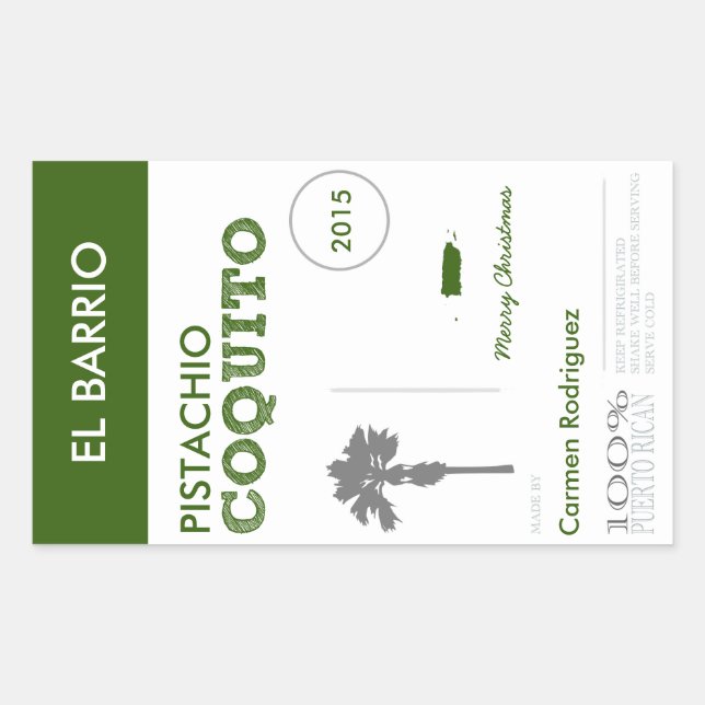 Pegatina Rectangular Coquito verde personalizado puertorriqueño (Anverso)