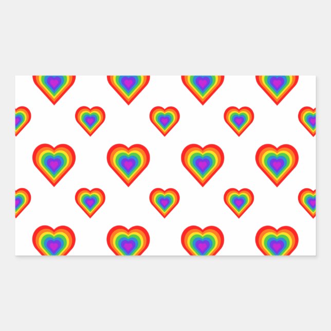 Pegatina Rectangular Corazón arcoiris (Anverso)