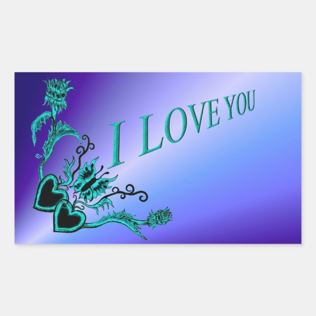 Pegatina Rectangular Corazón de flores y mariposa - Te amo (Anverso)