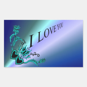 Pegatina Rectangular Corazón de flores y mariposa - Te amo