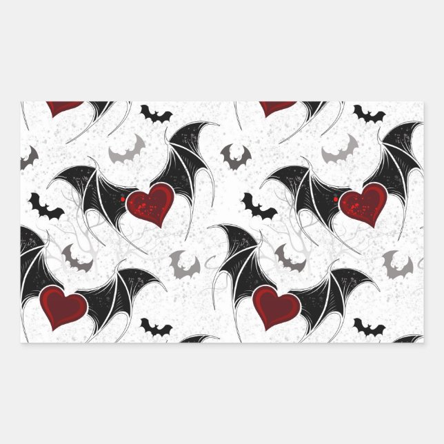 Pegatina Rectangular Corazón de Halloween con alas de murciélago negras (Anverso)