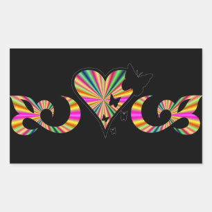 Pegatina Rectangular Corazón de Lirio Arcoiris y Mariposa