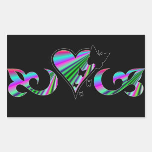 Pegatina Rectangular Corazón de Lirio Arcoiris y Mariposa