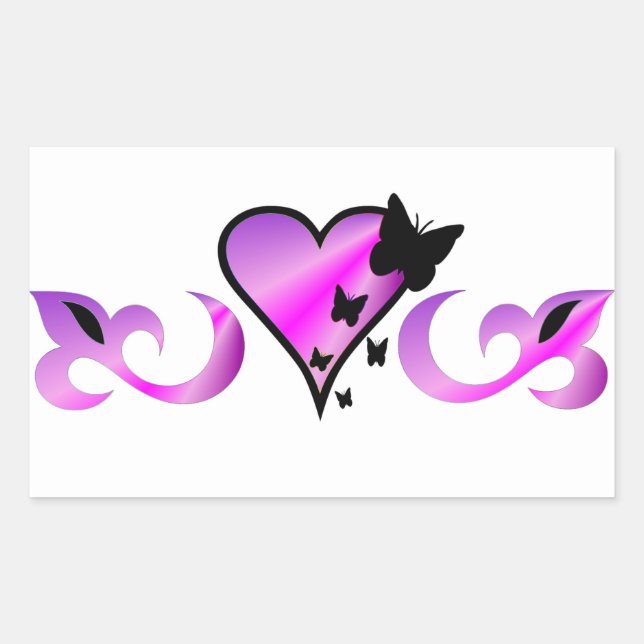 Pegatina Rectangular Corazón de Lirio Arcoiris y Mariposa (Anverso)