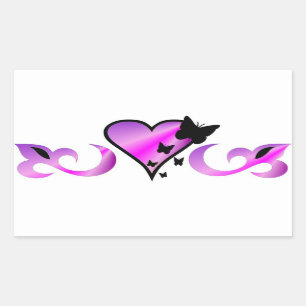 Pegatina Rectangular Corazón de Lirio Arcoiris y Mariposa