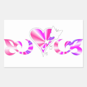 Pegatina Rectangular Corazón de Lirio Arcoiris y Mariposa