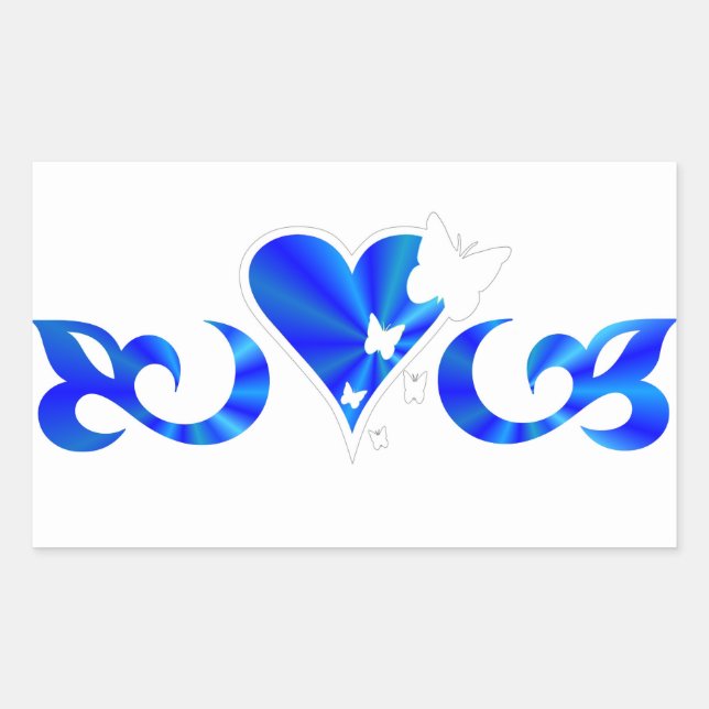 Pegatina Rectangular Corazón de Lirio Arcoiris y Mariposa (Anverso)